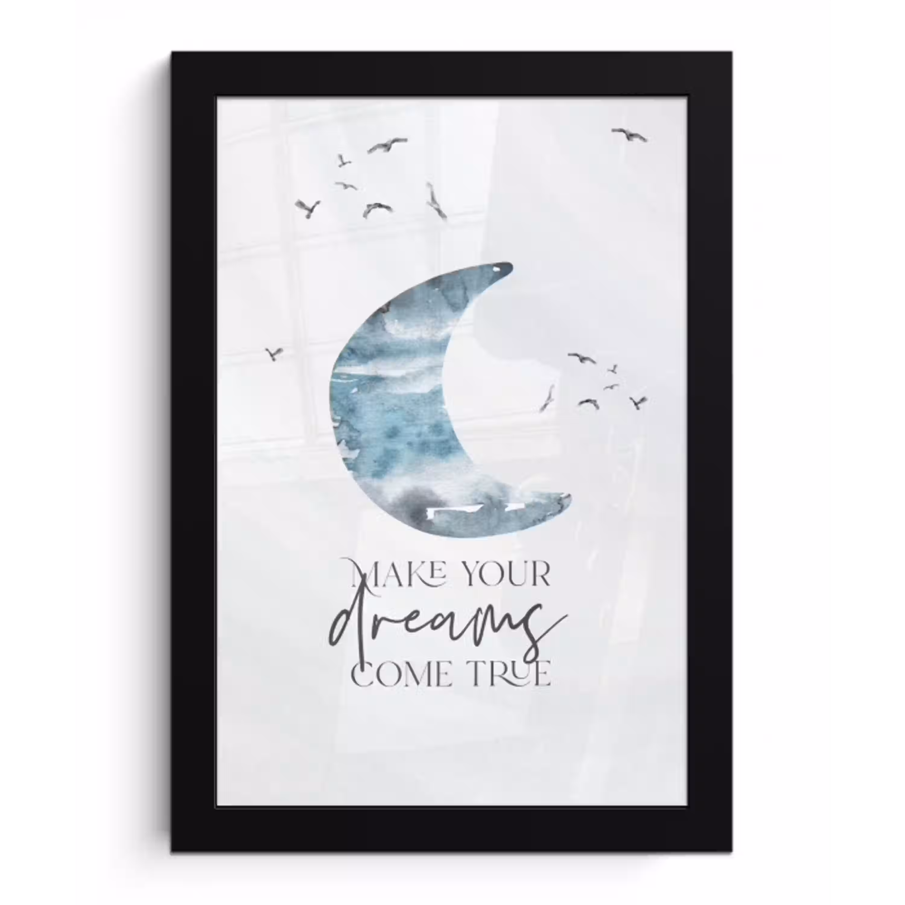 Kinderen - Make your dreams come true - Spreuken - Jongens - Blauw - Waterverf fotolijst zwart zonder passe partout klein -3d