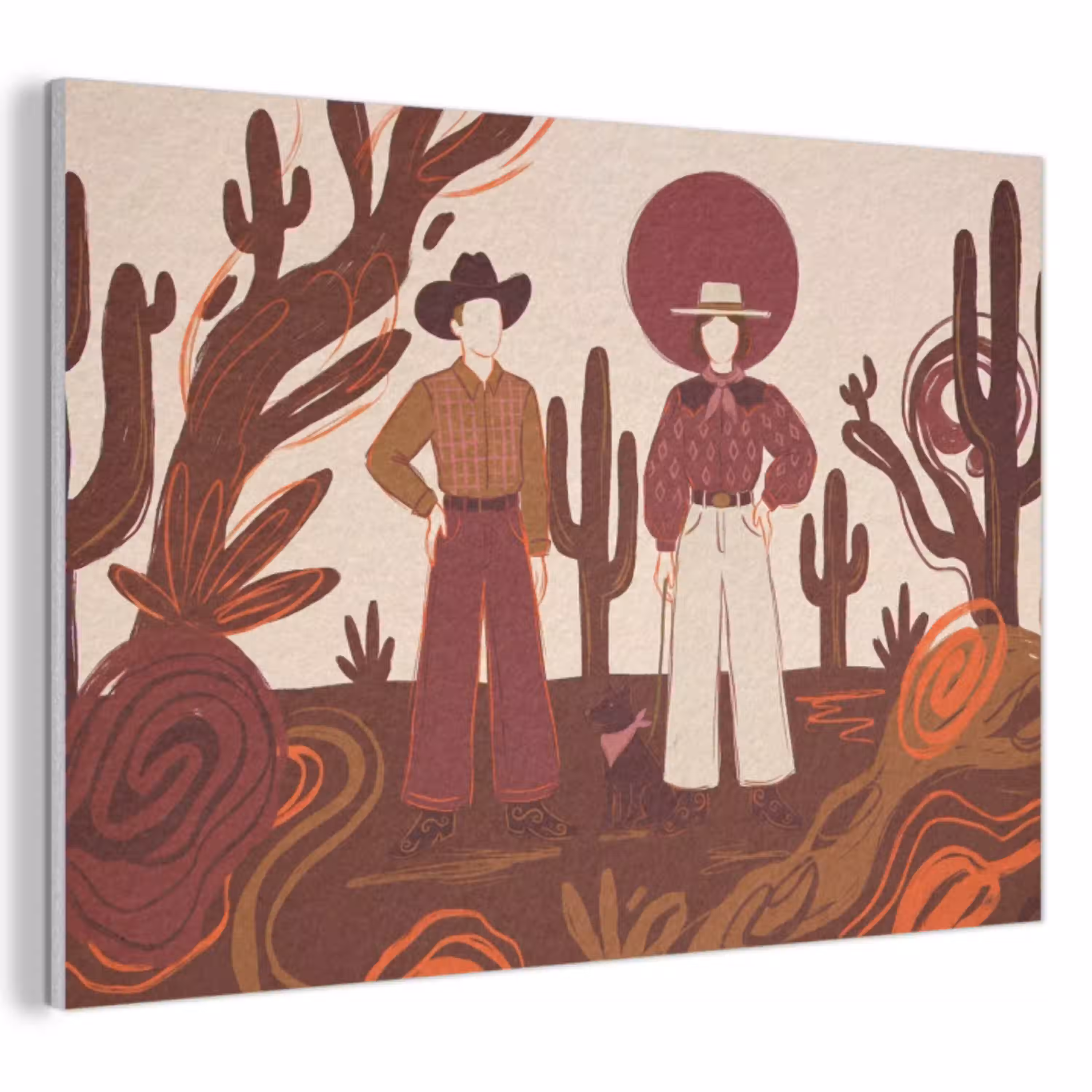 Mensen - Cowboykleding - Westerse stijl - Illustratie - Bruin PET vilt klein -3d