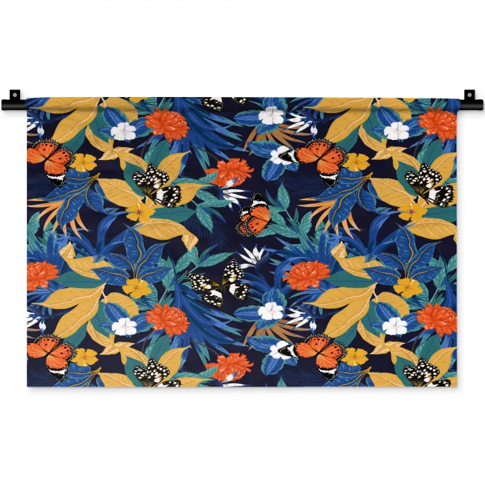 Zomer - Vlinder - Marineblauw - Blauw Wandkleed katoen klein 269 -zz3d