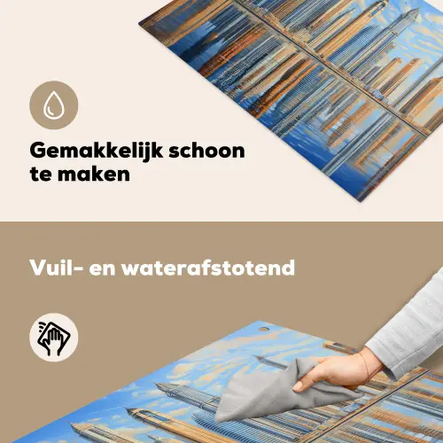 Skyline - Wolkenkrabbers - Water - Blauw Inductie beschemer met haakjes klein -ky-schoon-nl