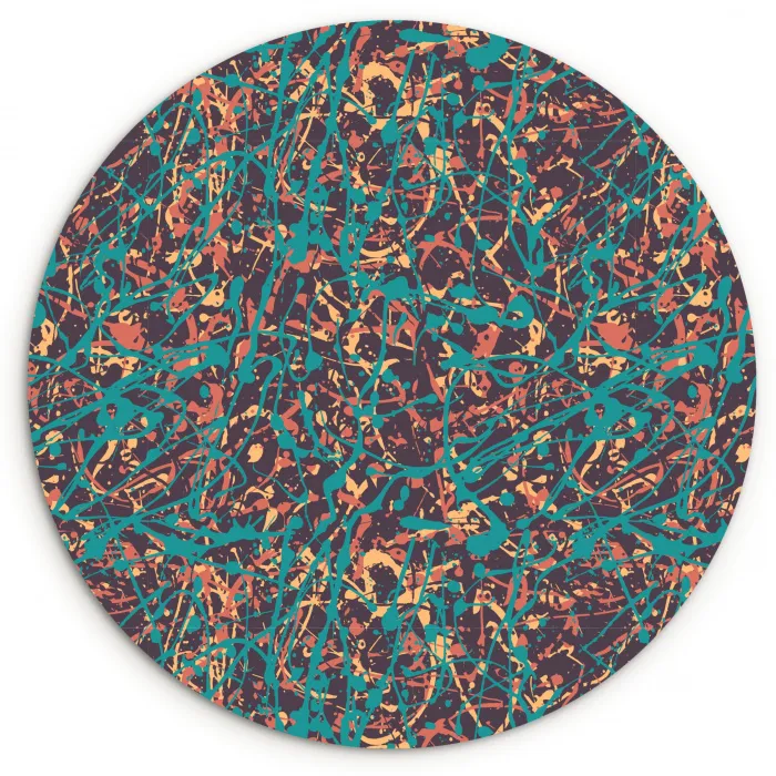 Spat - Abstract - Oranje - Groen Wandcirkel kunststof plaat 5mm dik klein 188 -3d