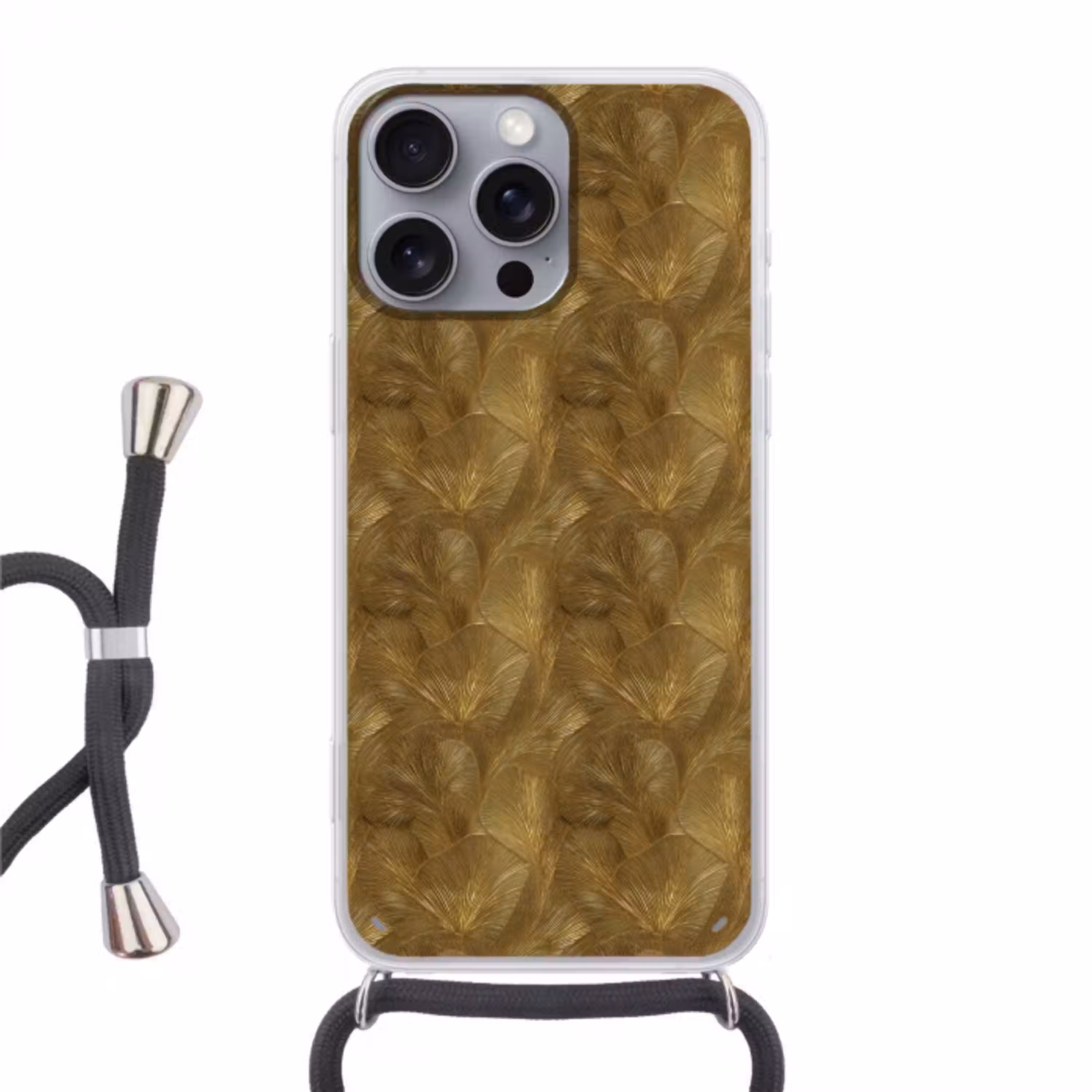 Organisch - Lijnen - Goud Hoesje iPhone 16 Pro Max met koord klein 804 -3d