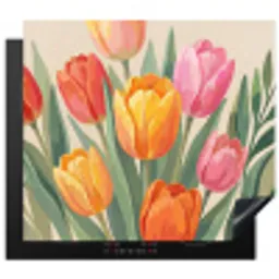 Tulpen - Abstract - Kleurrijk Inductie beschermer vinyl 3mm middel -3d
