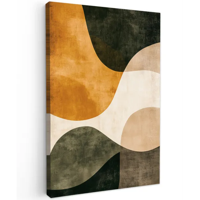 Vormen - Okergeel - Abstract Tuinposter op houten frame 2 cm dik klein -3d