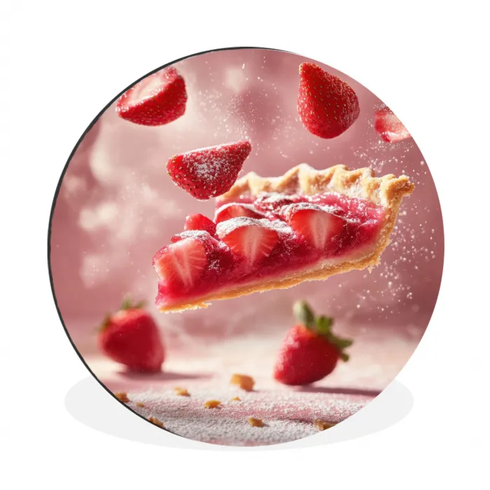 Aardbei - Taart- Eten - Roze Wandcirkel aluminium klein -3d
