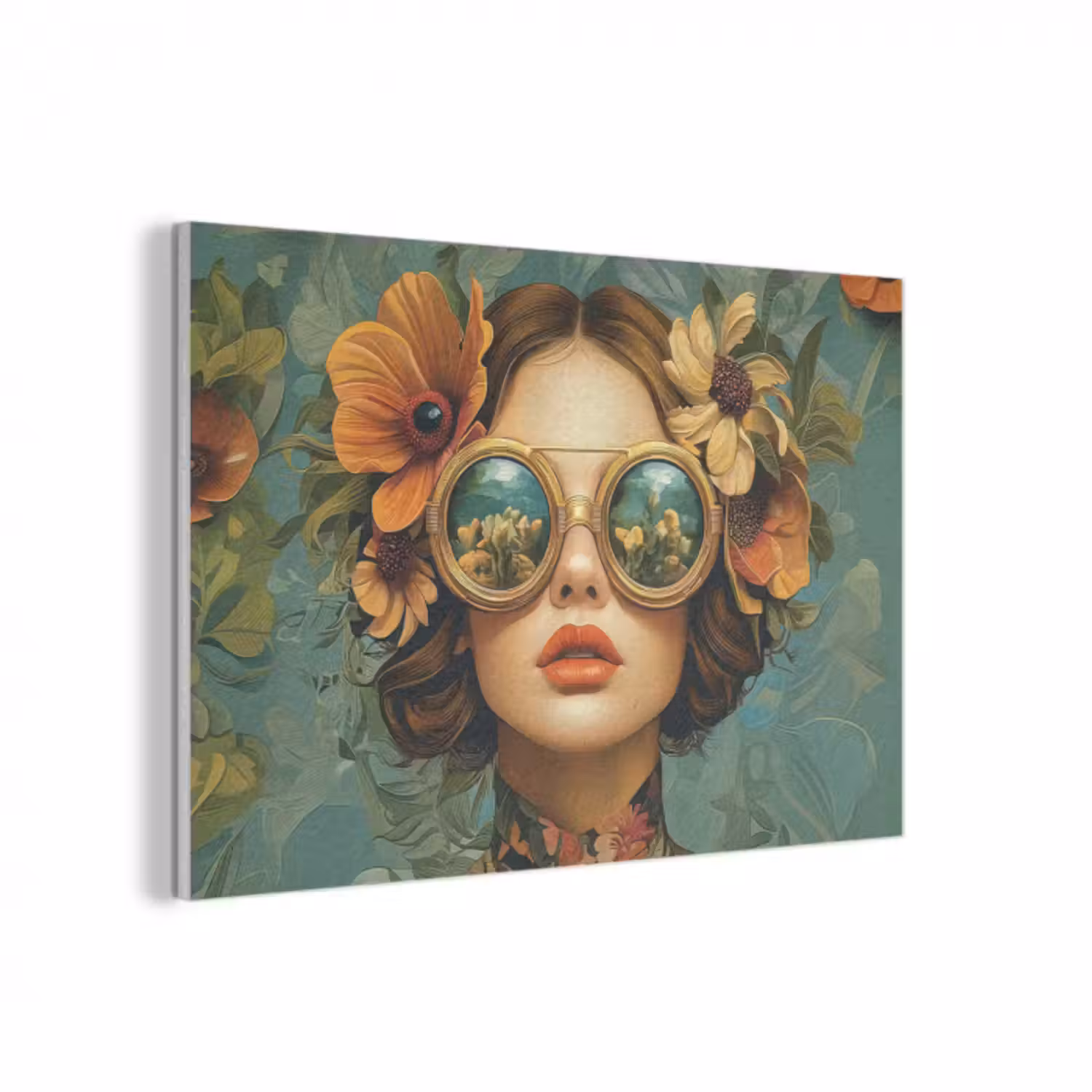 Akustikbild - Frau - Blumen - Schmetterlinge - Natur - Vintage