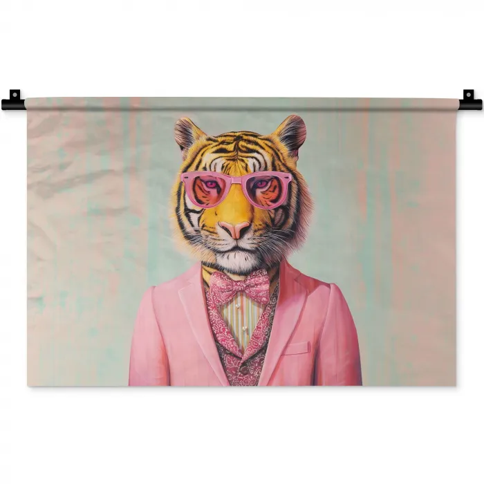 Tijger - Strik - Jasje - Roze Wandkleed katoen klein -zz3d