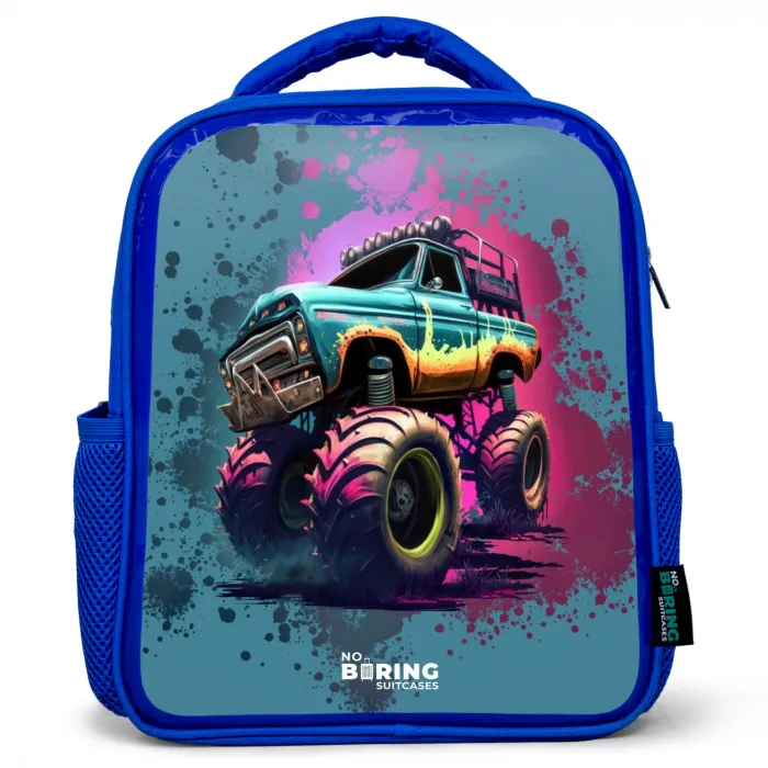 Monster Wheels Kinderrugzak - Blauw middel -3d