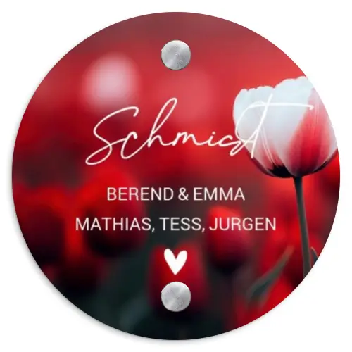 Rode tulpen - Sierlijk Naambord Rond klein -3d