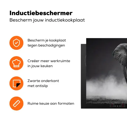 Olifant - Zwart - Wit - Rook Inductie beschermer vinyl 3mm klein -zzzzzzz-td-ups
