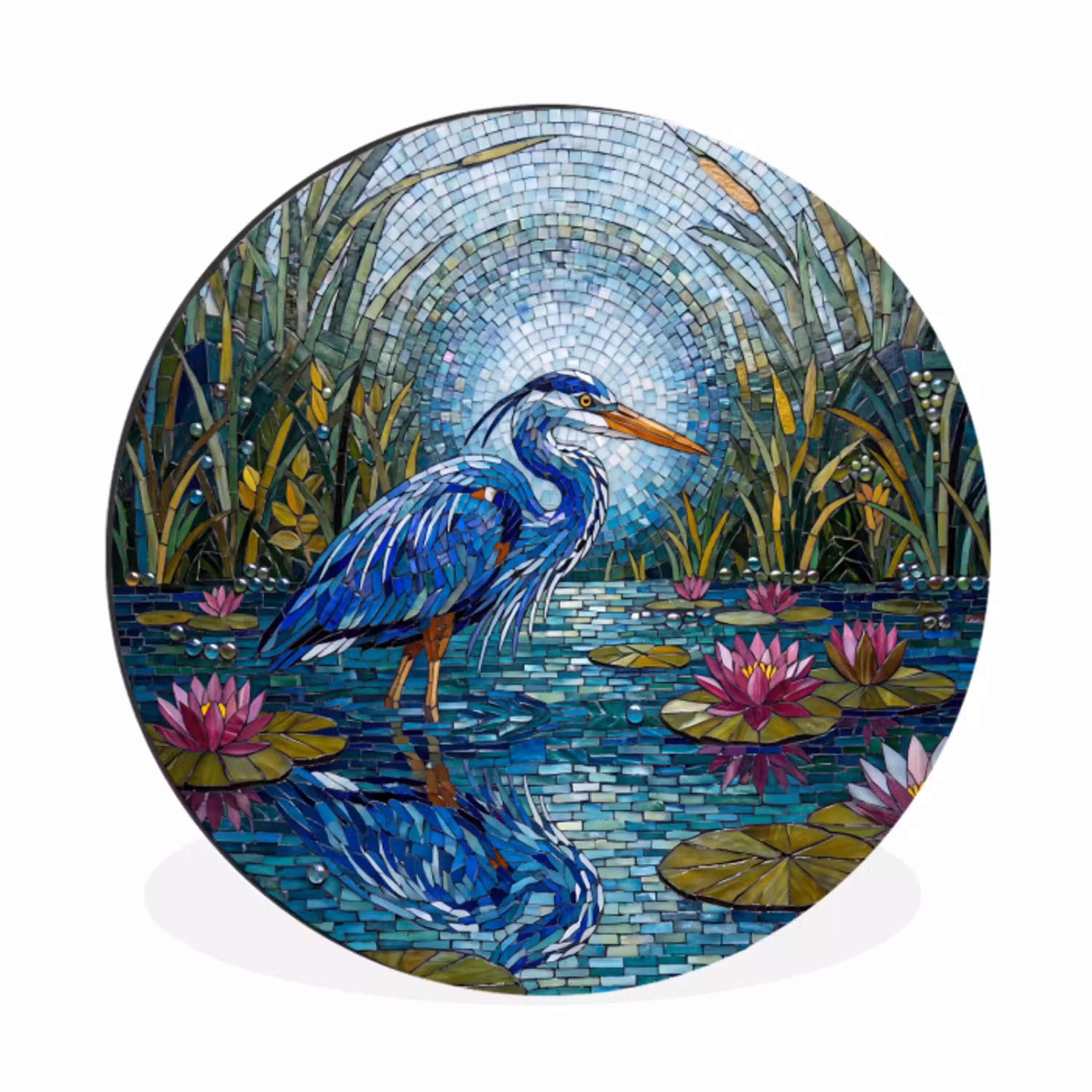 Vogel - Water - Natuur - Abstract - Blauw Wandcirkel aluminium klein -3d