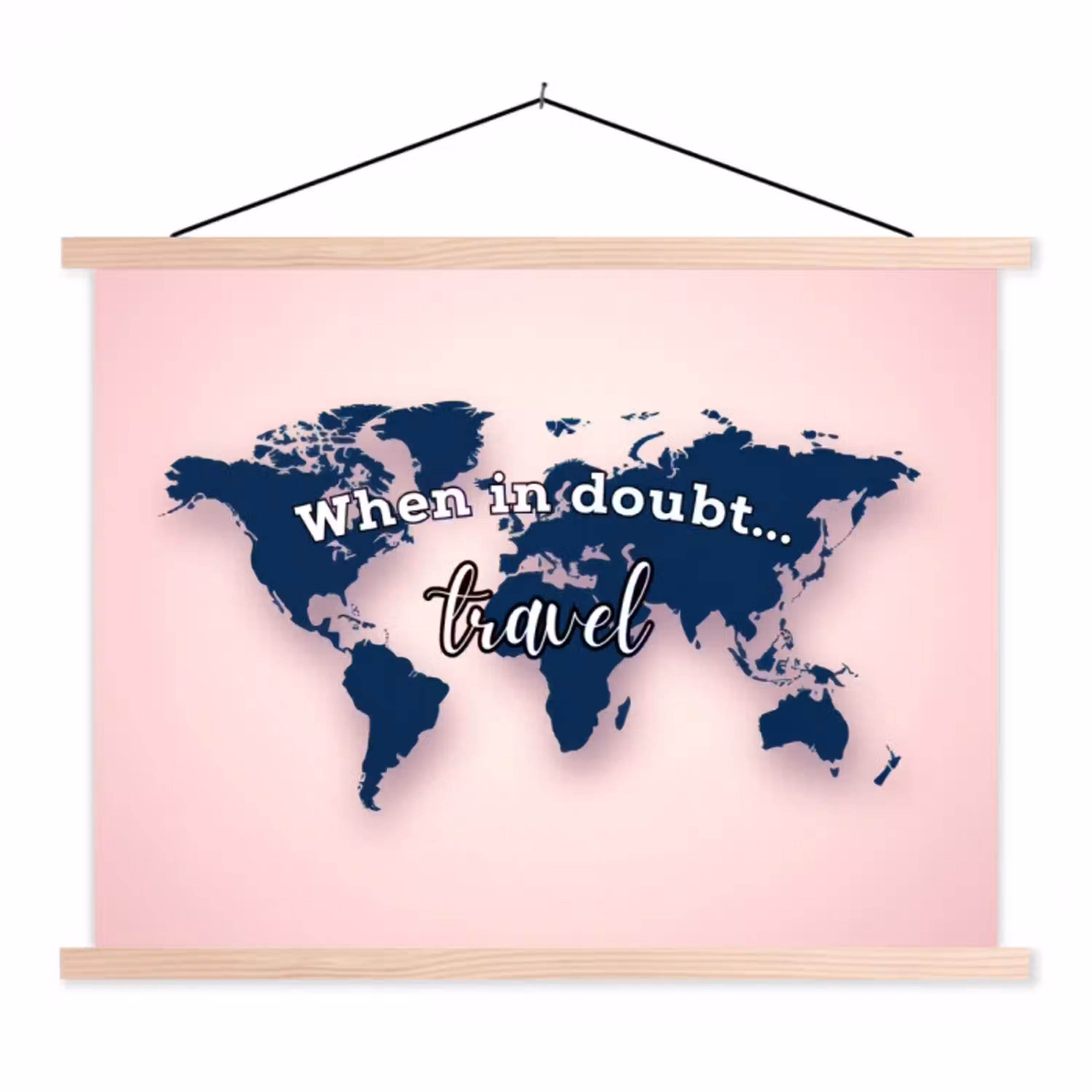 Roze - Quote - Wereldkaart - Travel textielposter latten blank klein -3d