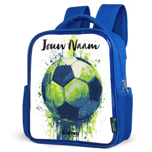 Voetbalvibes - Verf - Groen - Blauw Kinderrugzak - Blauw middel -schuin