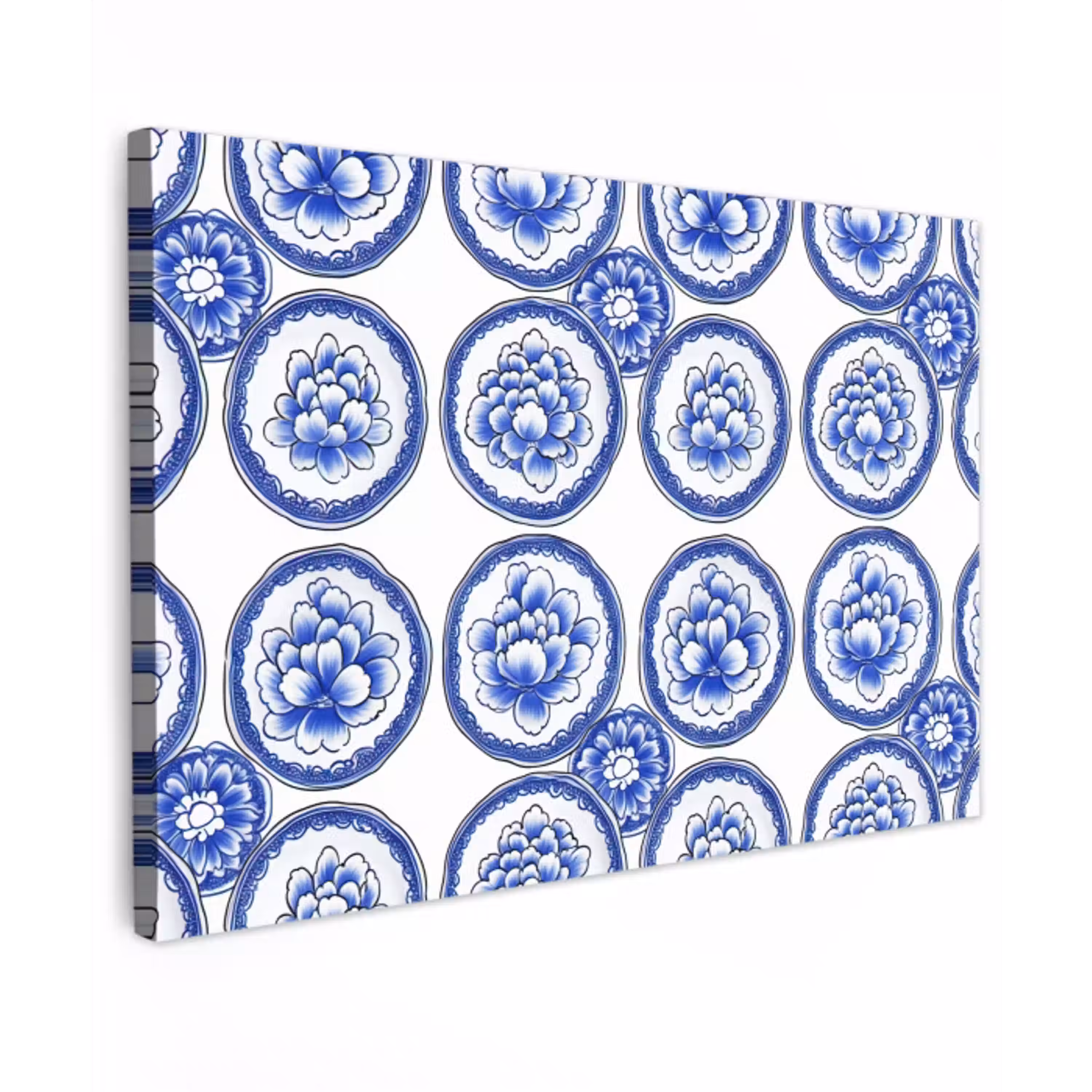 Cirkels - Bloemen - Blauw Tuinposter op houten frame 2 cm dik klein 845 -3d
