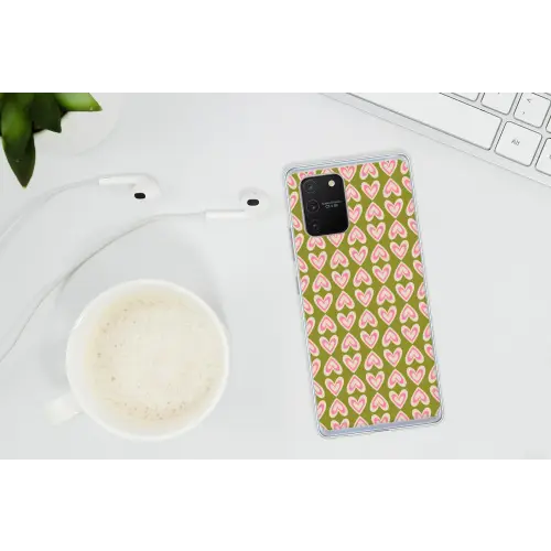 Patroon - Symmetrisch - Hartjes - Olijfgroen Telefoonhoesje Samsung Galaxy S10 Lite klein 364 -oordopS10Lite