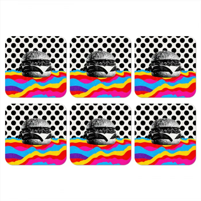 Hamburger - Stippen - Golven - Kleuren onderzetter kurk middel -3d