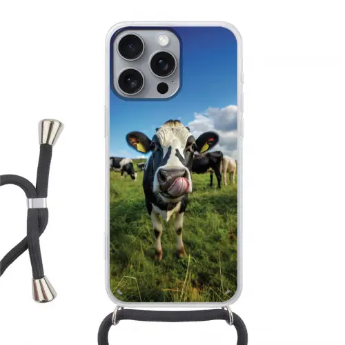 Koe - Tong - Weide Hoesje iPhone 16 Pro Max met koord klein -3d