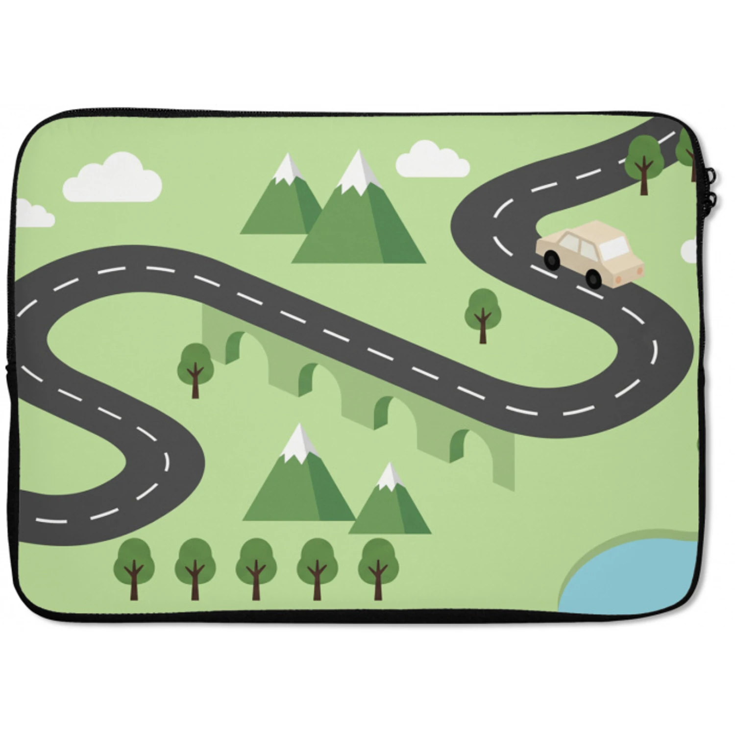 Auto - Bergweg - Natuur - Illustratie laptophoes neopreen klein -zkaufland3dotto