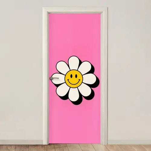 Smiley - Bloem - Roze deurposter klein -3d_beige