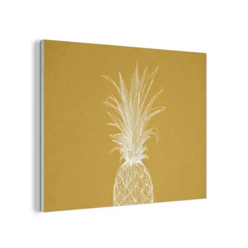 Lijnillustratie - Ananas - Bladkroon - Okergeel PET vilt klein -3d