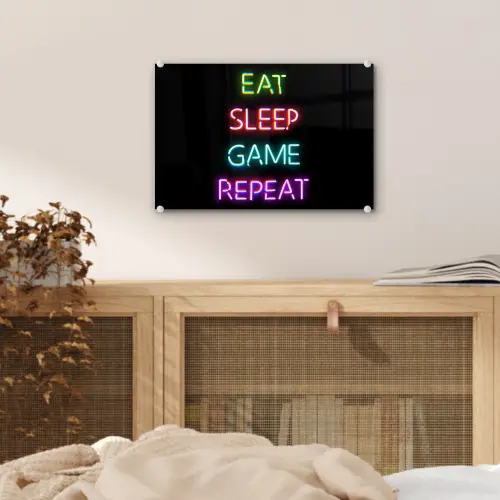 Gaming - Led - Quote - Eat sleep game repeat - Gamen plexiglas 5mm klein -sfeer4