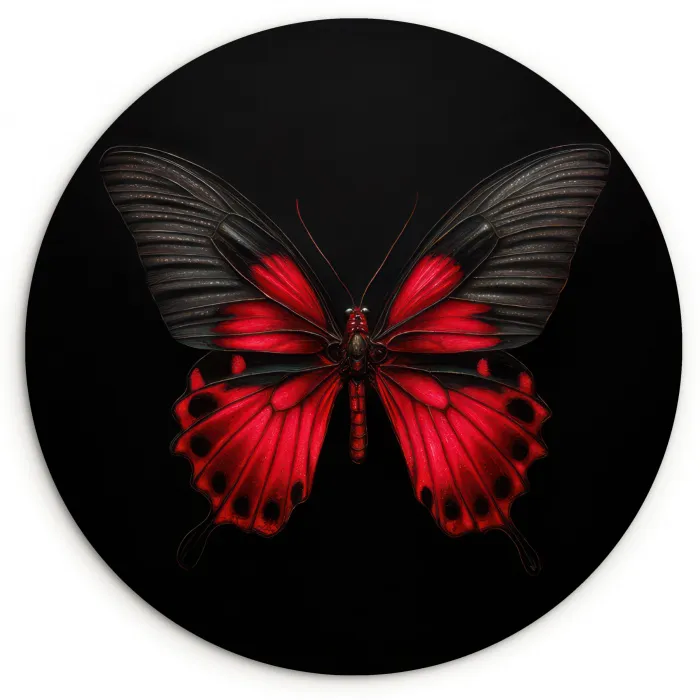 Vlinder - Rood - Contrast Wandcirkel kunststof plaat 5mm dik klein -3d
