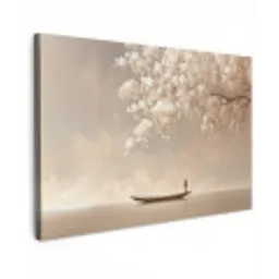 Bloesems - Wit - Boot - Minimalistisch Tuinposter op houten frame 2 cm dik klein -3d