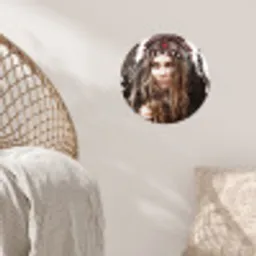 Vrouw - Indianentooi - Veren - Strepen Wandcirkel behangsticker klein -sfeer4