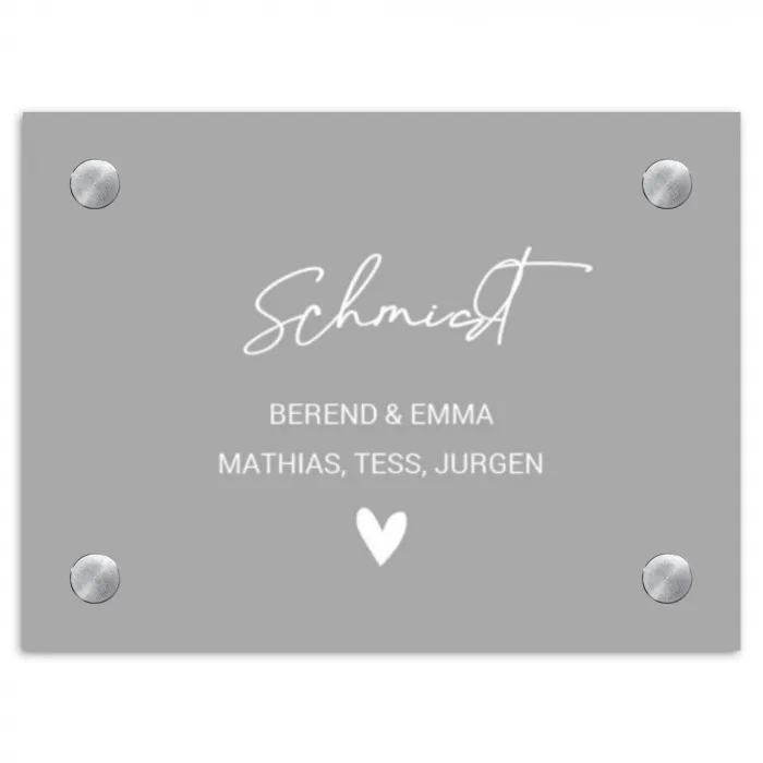 Effen lichtgrijs - Sierlijk Naambord Rechthoek middel -3d