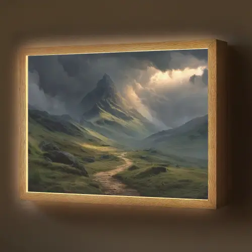 Bergen - Kronkelpad - Groen - Wolken Light Box met batterij (Wandlamp) middel -z3d_website