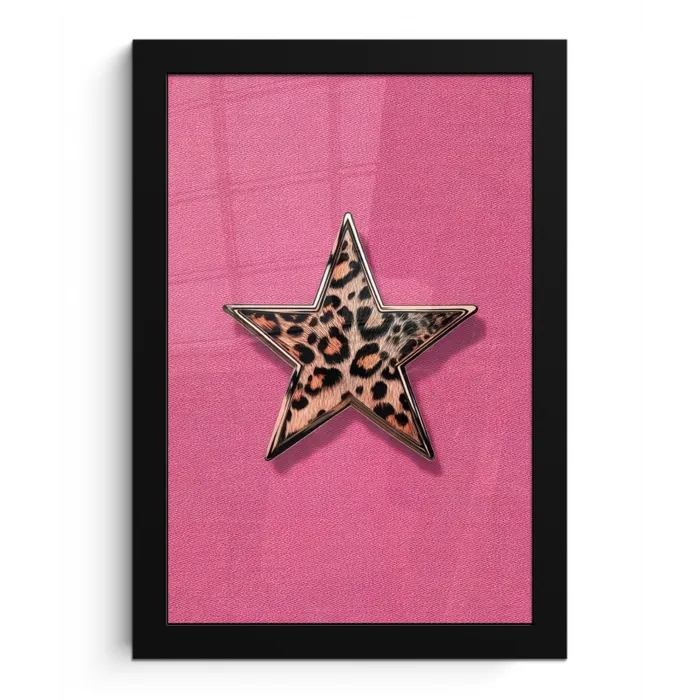 Ster - Luipaard - Print - Roze fotolijst zwart zonder passe partout klein -3d