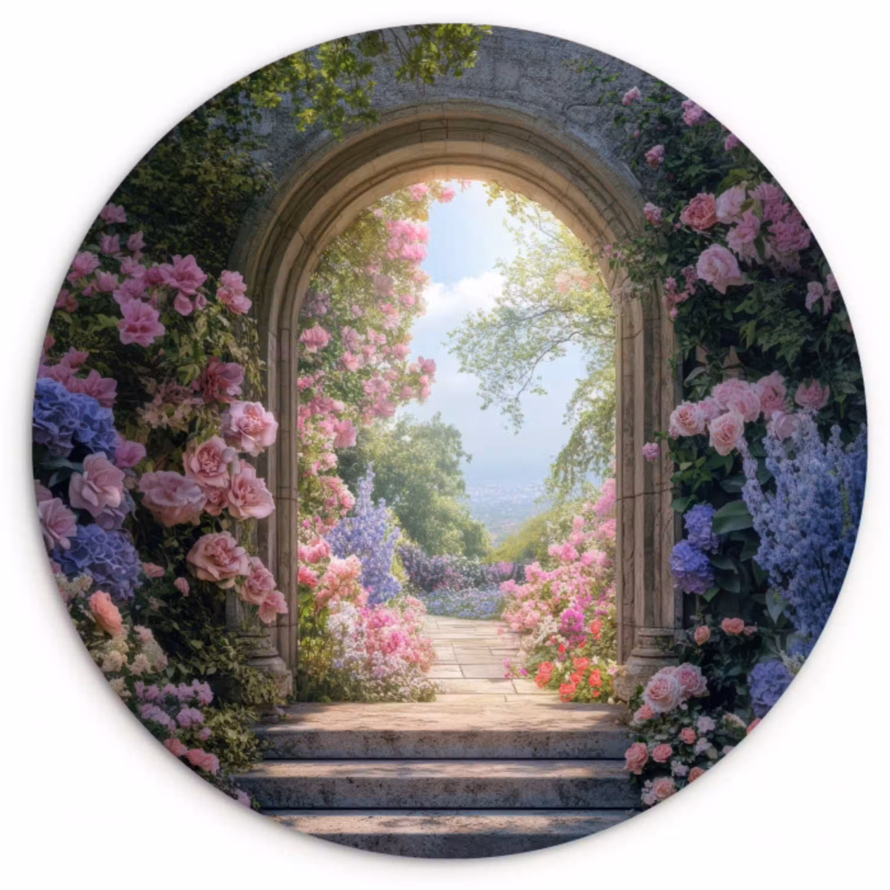 Doorkijk - Rozen - Vintage - Bloemen Wandcirkel plexiglas klein -3d