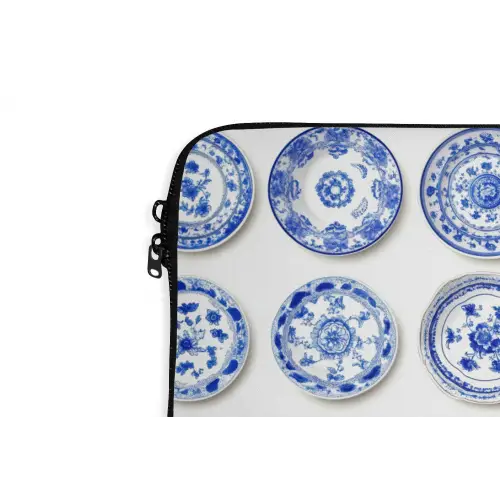Borden - Bloemen - Patroon - Blauw laptophoes neopreen klein 279 -detail