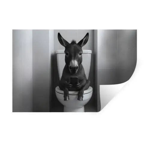 Ezel - Telefoon - Toilet - Zwart - Wit Muursticker klein -3d