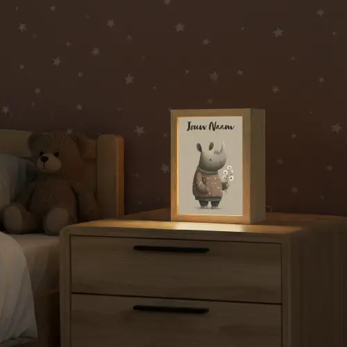 Neushoorn - Witte bloemen - Lief Light Box met kabel (Kinderlampje) klein -sfeer1_kind