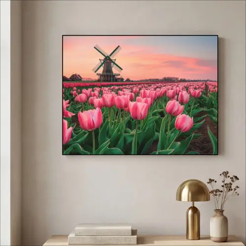 Tulpen - Molen - Nederland Textielframe zwart klein -sfeer2