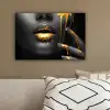 Vrouw - Zwart - Goud - Gezicht - Lippen canvas 2cm klein -sfeer3