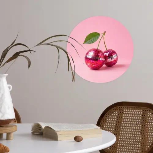 Disco - Kersen - Roze Wandcirkel behangsticker klein -sfeer3