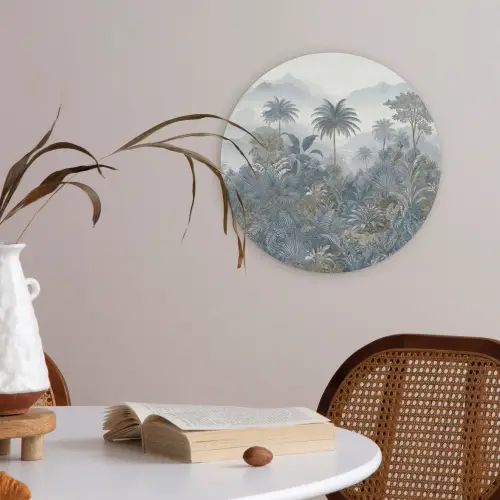 Jungle - Landschap - Blauw Akoestische PET Vilt - Rond klein -sfeer3