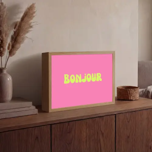 Roze - Groene bonjour - Organisch Light Box met batterij (Wandlamp) middel -sfeer2