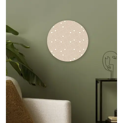 Beige - Wit - Hartjes - Patroon Wandcirkel plexiglas klein 852 -sfeer3