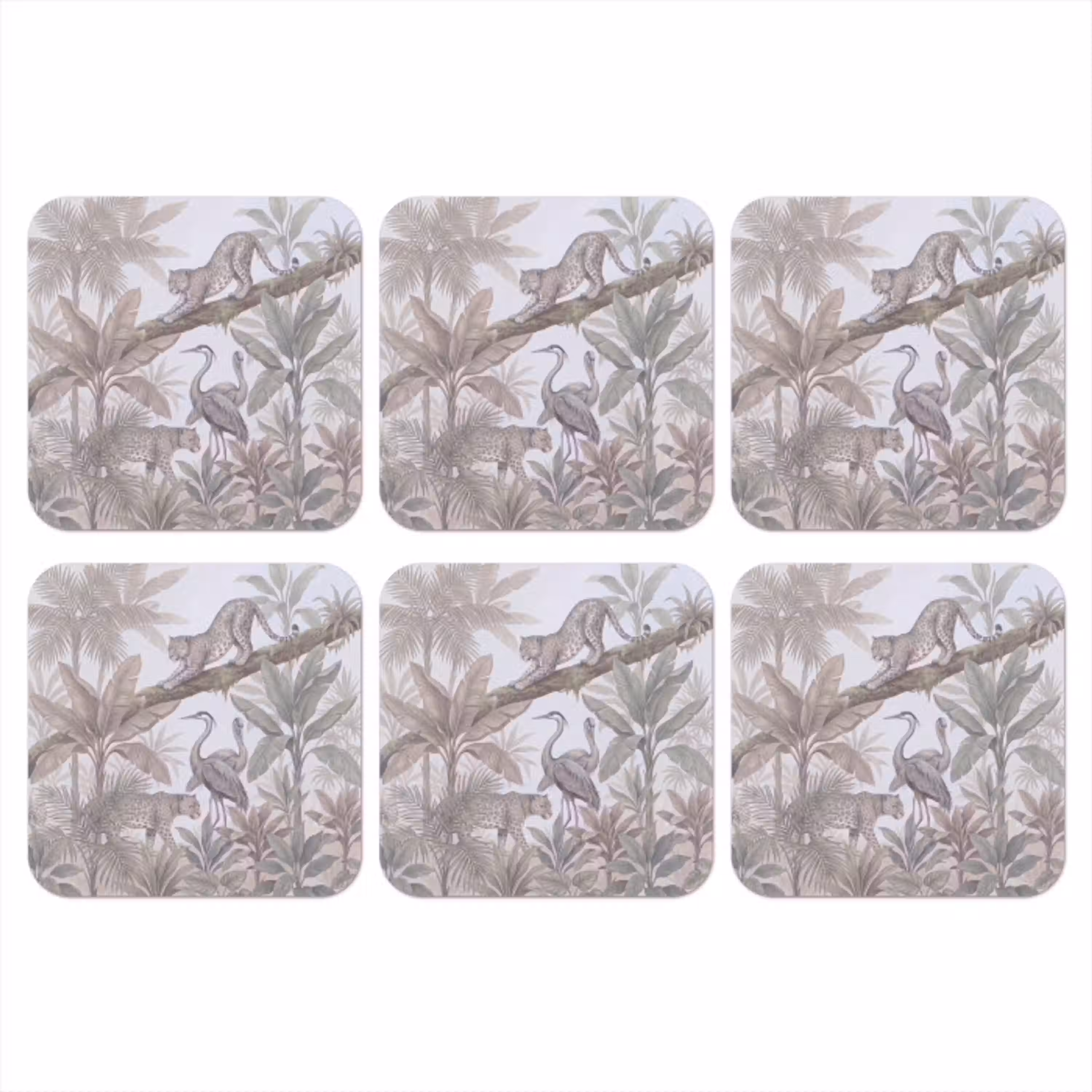 Kat - Vogel - Jungle - Illustratie - Dieren onderzetter kurk middel -3d