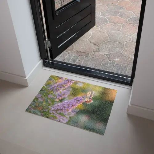 Sierlijke - Vlinder - Paarse - Bloemen Deurmat klein -sfeer5