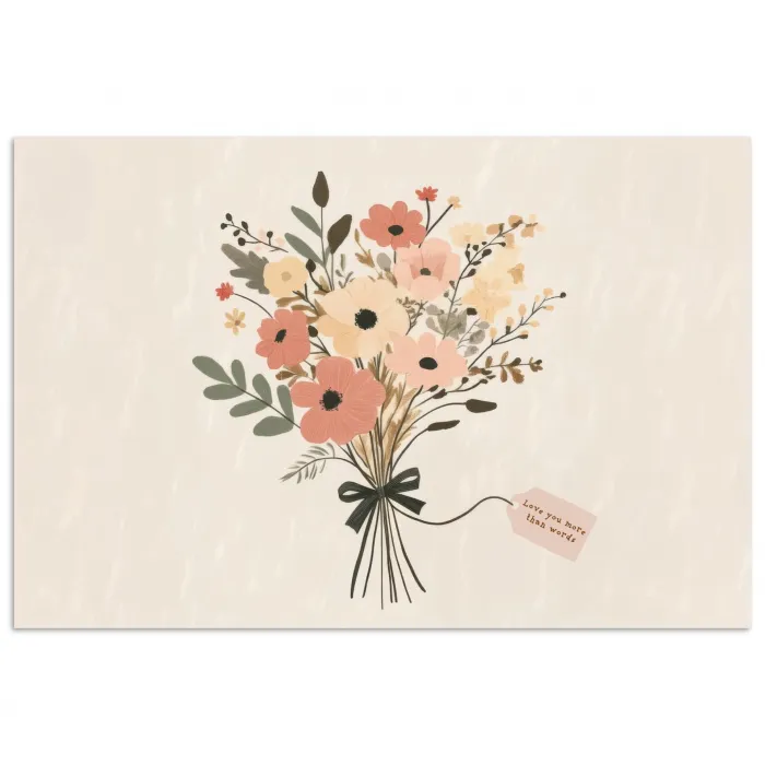 Bloemen - Quote - Beige - Lint poster papier klein -3d