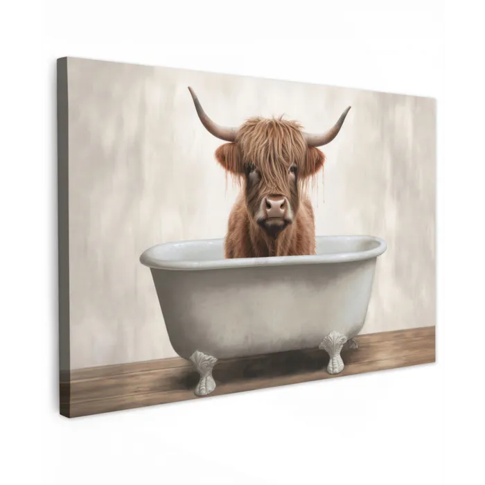 Schotse hooglander - Bad - Badkamer - Badkuip - Bruin - Horens canvas 2cm klein -z3d