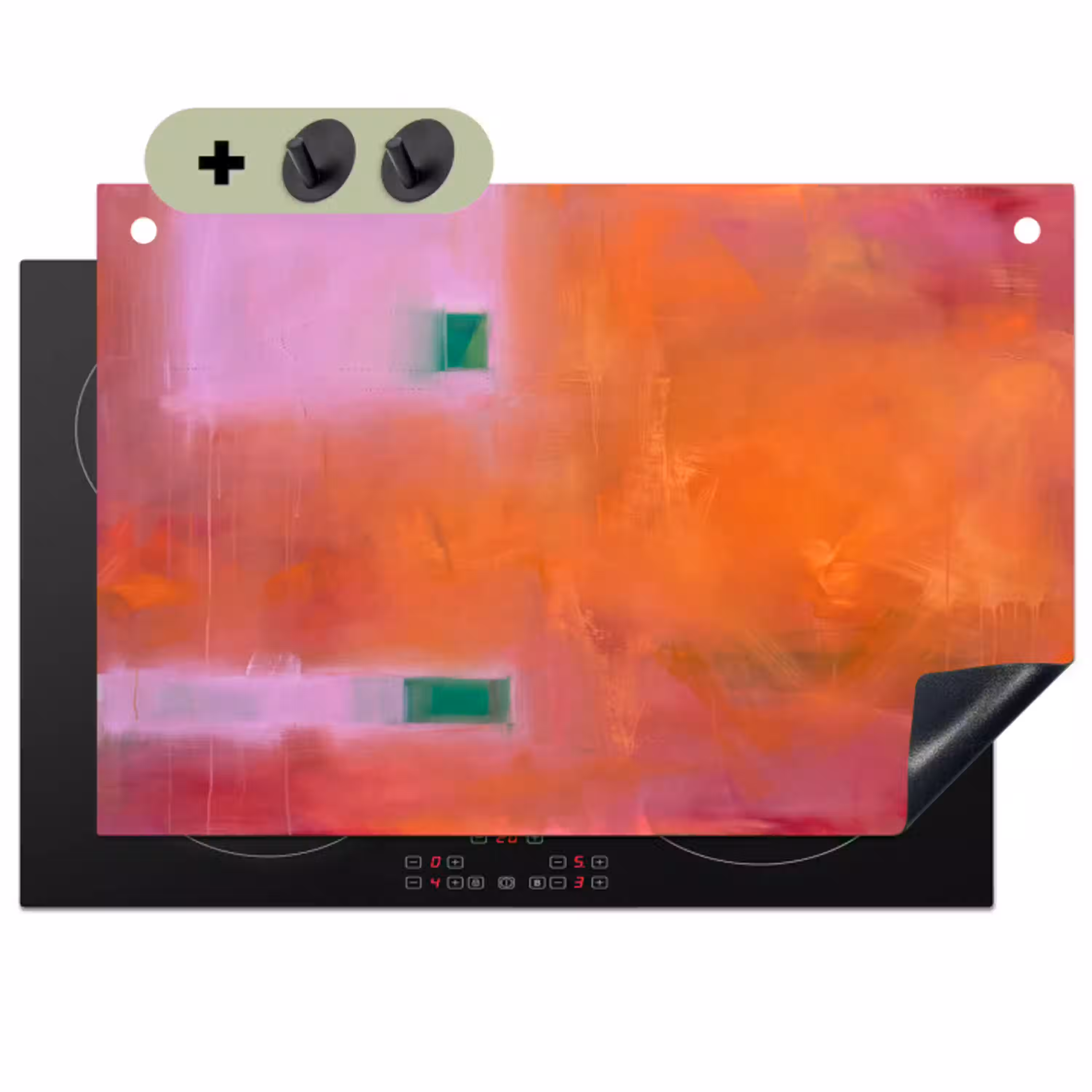 Abstract - Vlakken - Kunst - Modern - Oranje Inductie beschemer met haakjes klein -3d