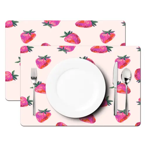 Aardbeien - Rood - Roze - Patroon Placemat vinyl groot 368 -zzsfeer2_Kitchenyeah-website