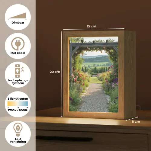 Doorkijk - Landschap - Natuur - Tuinboog - Bloemen Light Box met kabel (Tafellamp) klein -USP_NL