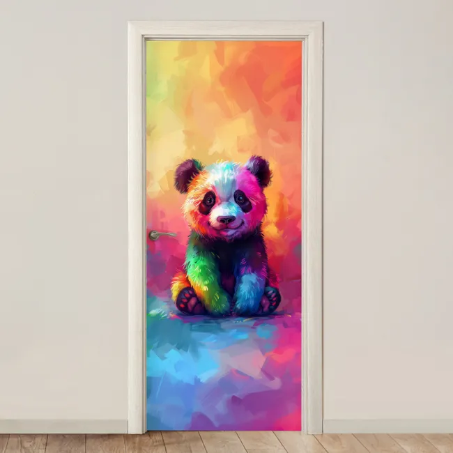 Deursticker - Panda - Dieren - Kleurrijk - Neon