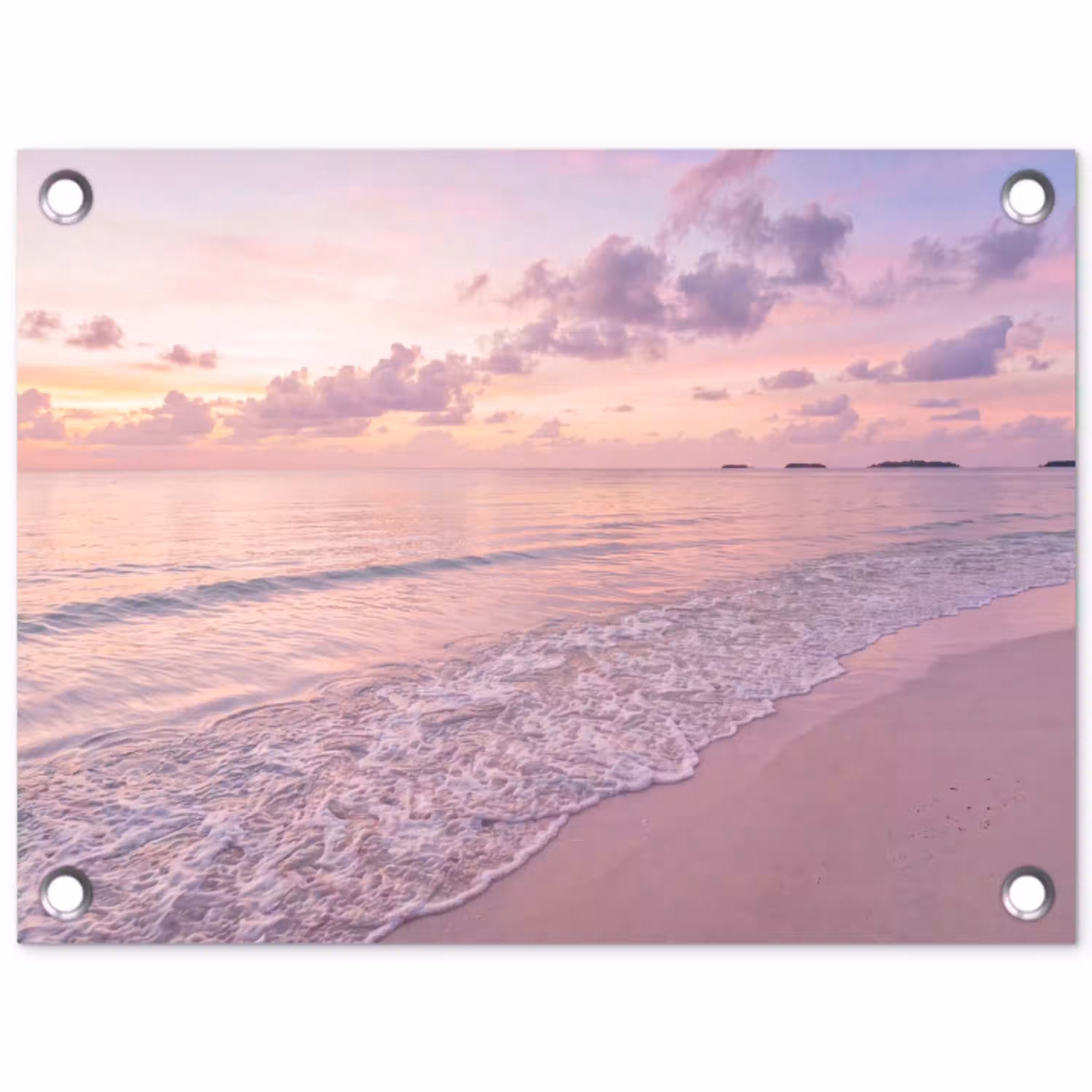 Strand - Zonsondergang - Natuur - Minimalistisch - Roze tuinposter los doek klein -3d